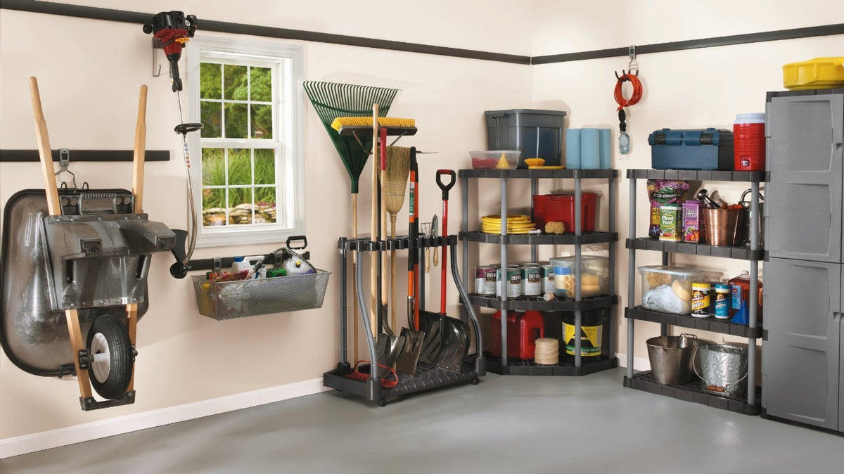  Rubbermaid Garage Tool Tower base grid showing tools held in place.