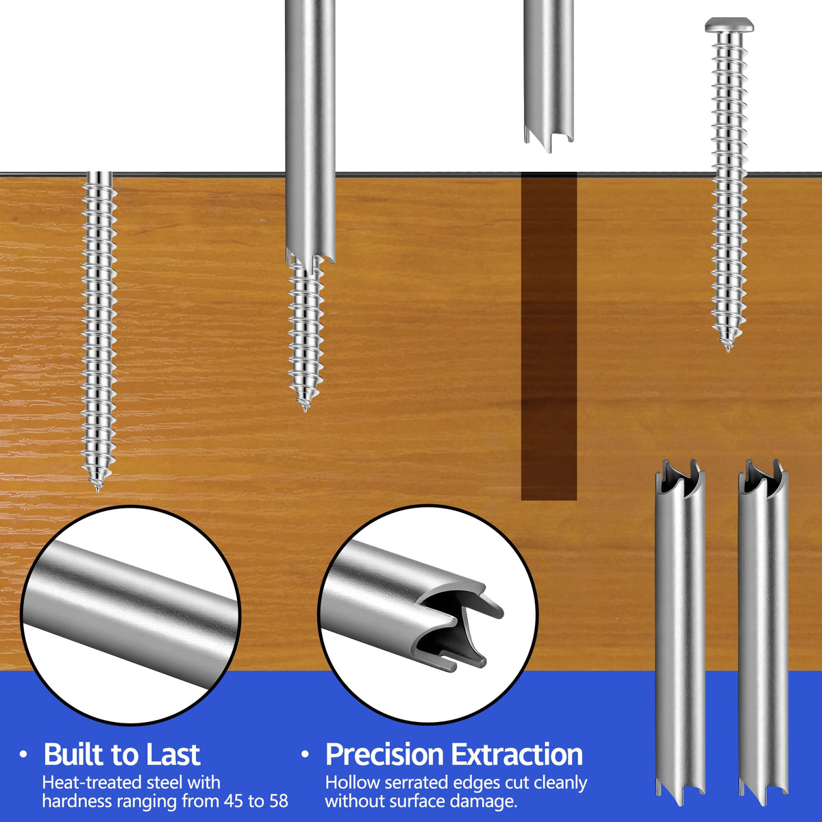 RUBII serrated-edge extractor ends minimize surface damage.