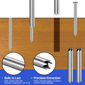 RUBII serrated-edge extractor ends minimize surface damage.