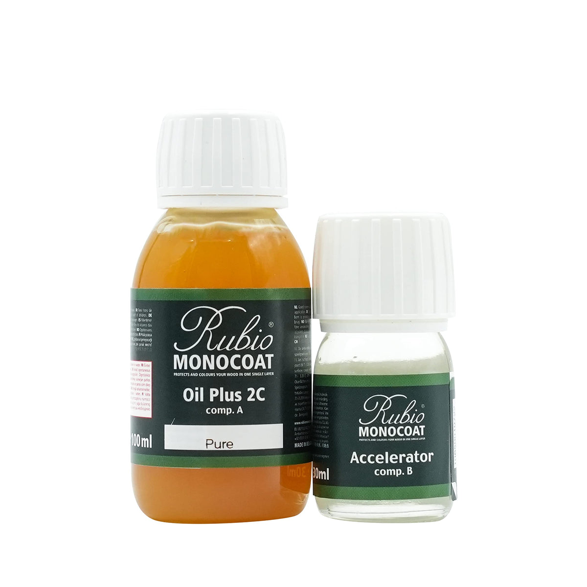 Rubio Monocoat Pure wood oil bottle ready for fast indoor finishes.