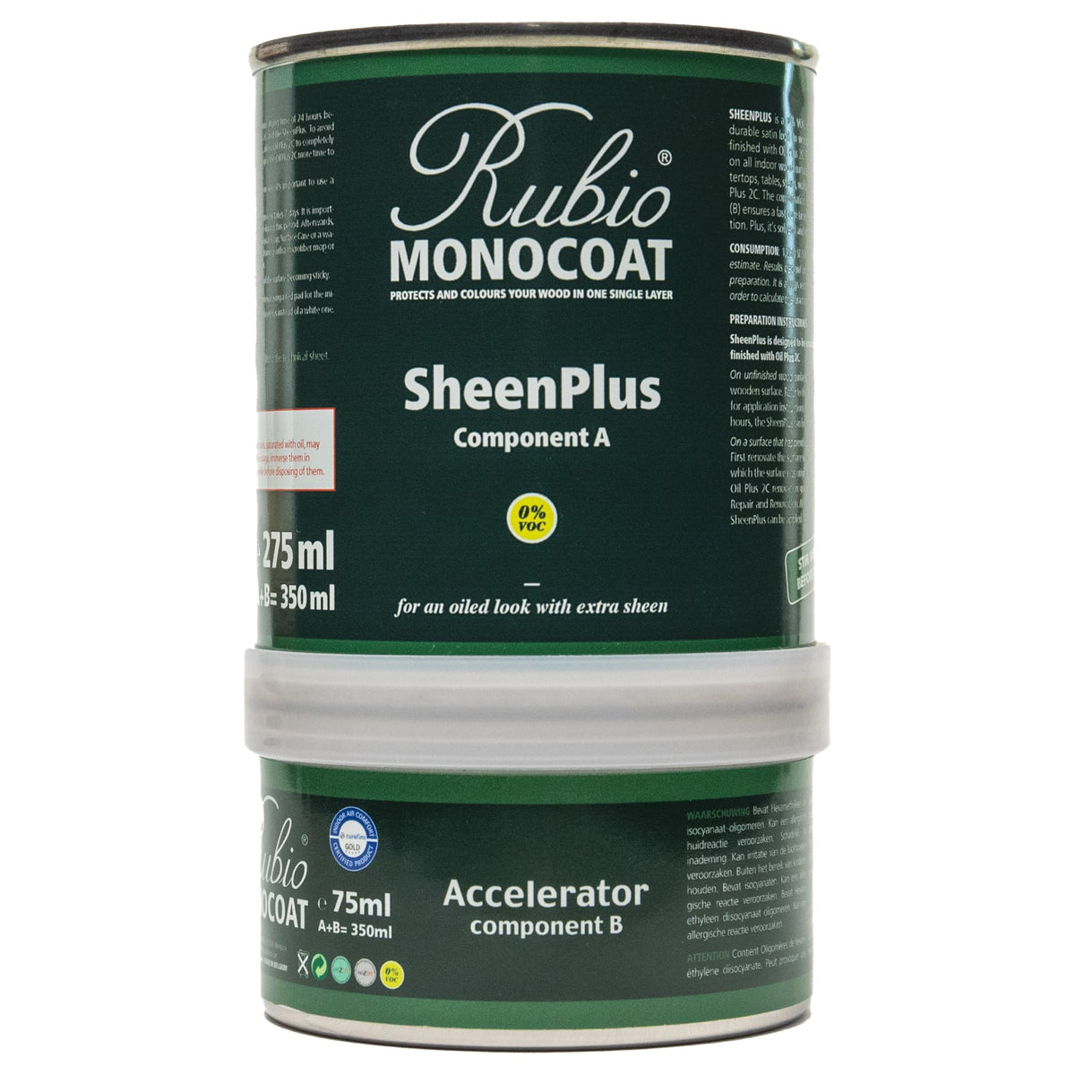 Rubio Monocoat SheenPlus bottle pour enabling quick satin finish on interior wood