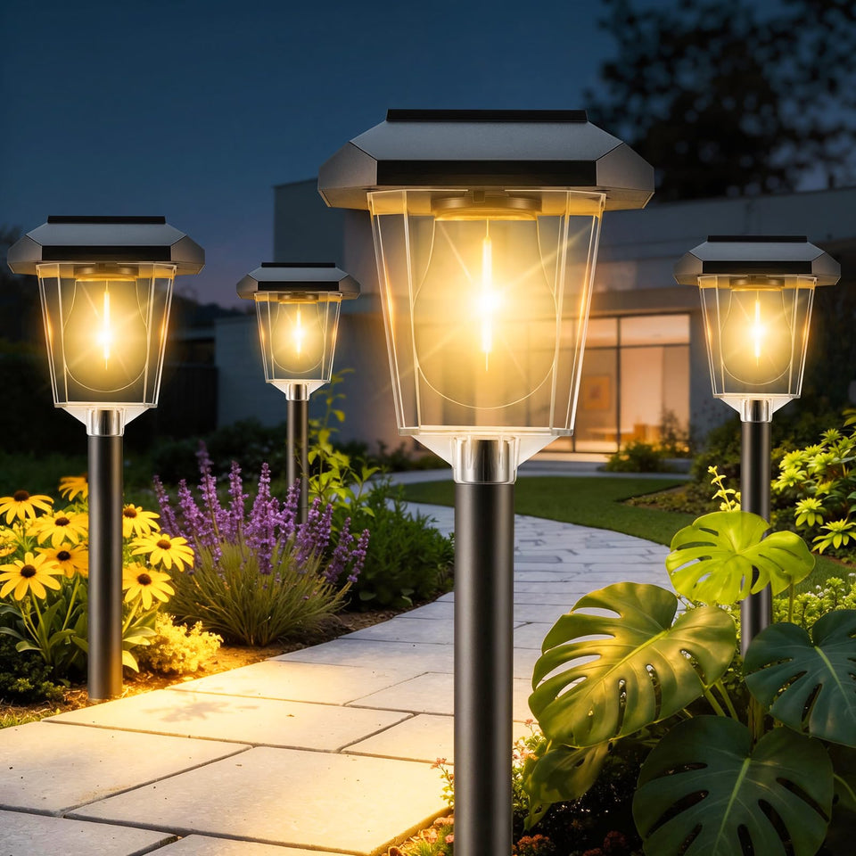 Ruboliy 16pack solar pathway lights illuminate walkways for safe nighttime visibility.