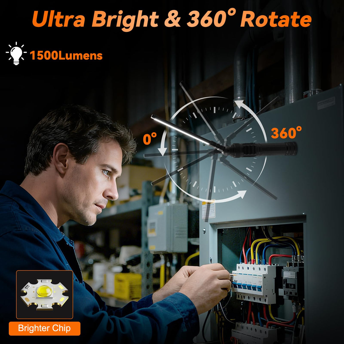 Ruboliy work light shows 360° rotation for precise lighting angles.