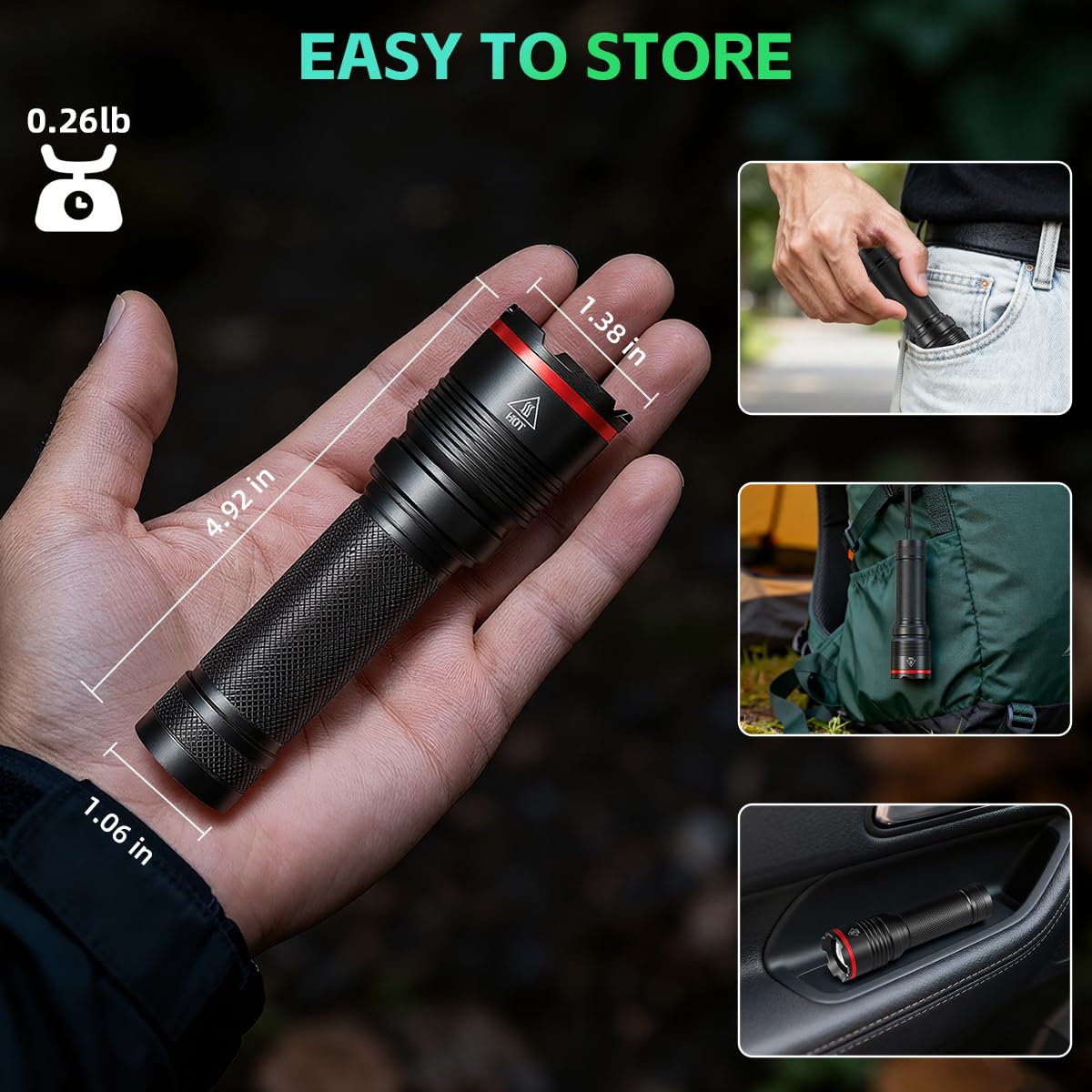 Ruboliy adjustable focus beam switches between wide flood and precise spot