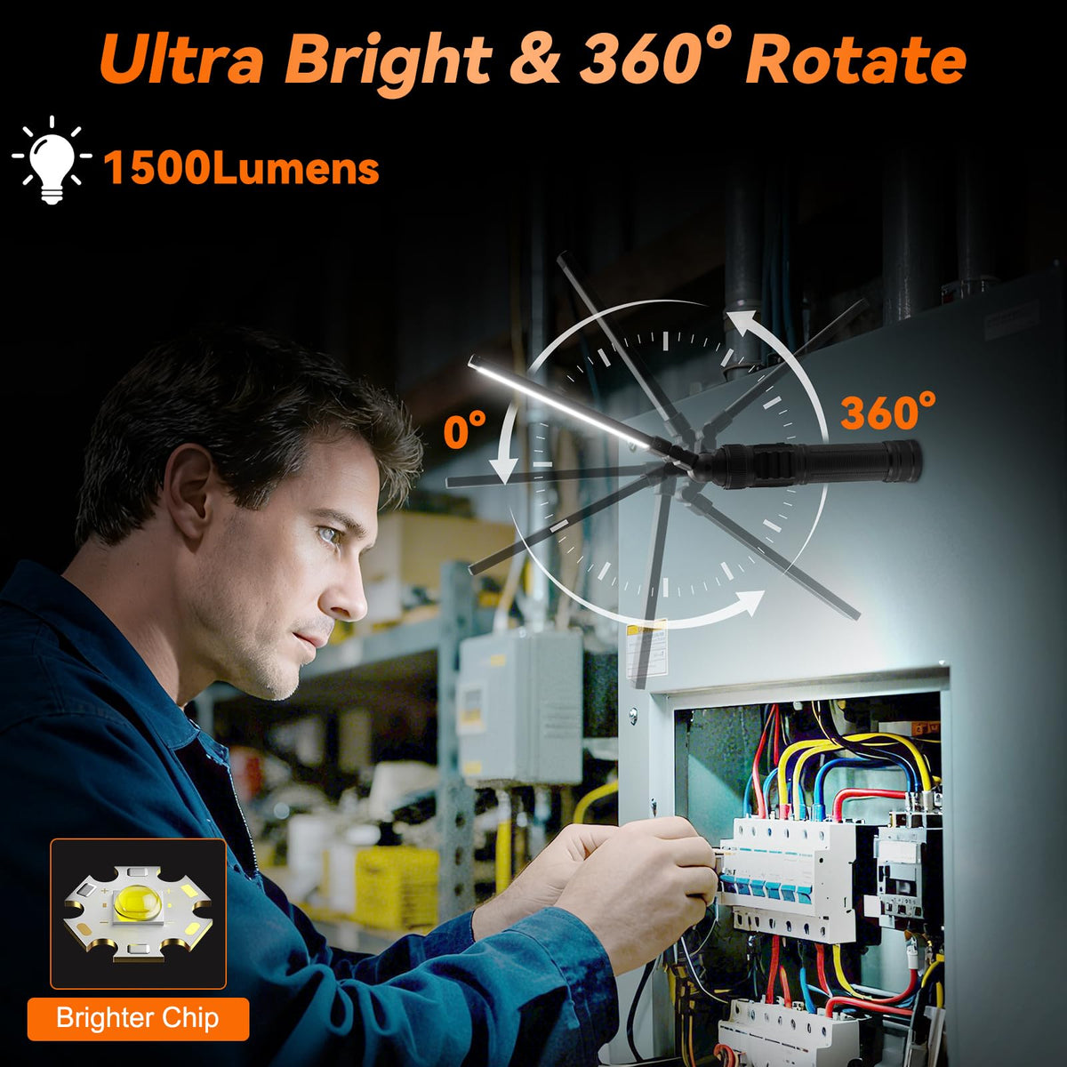 Ruboliy work light with 360-degree rotation for flexible positioning.