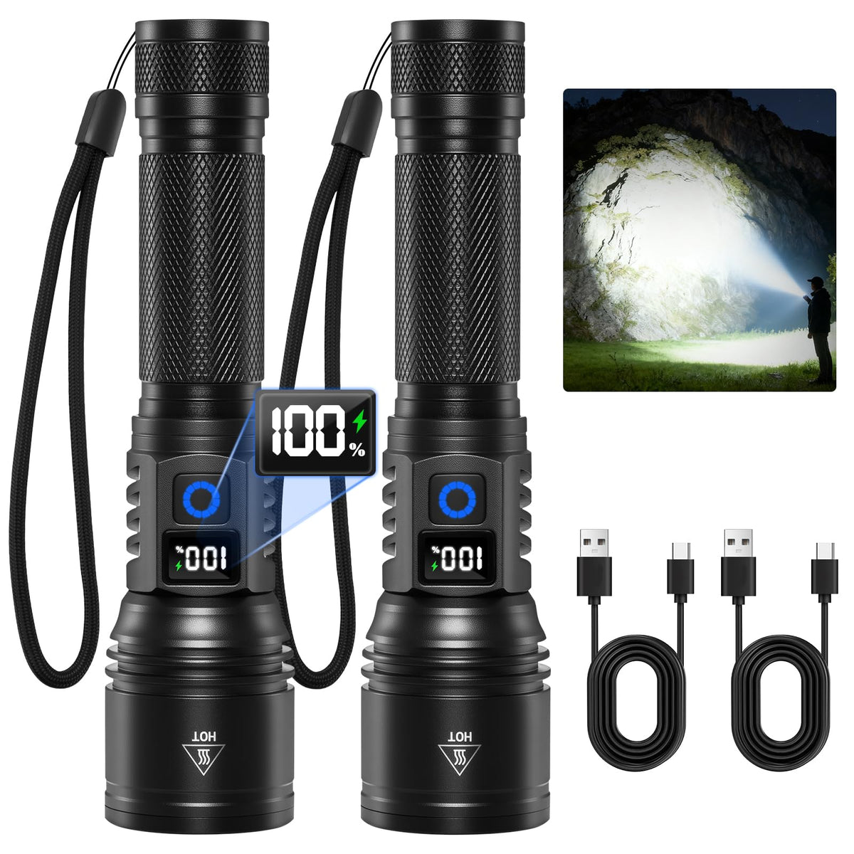 Ruboliy rechargeable flashlight with LCD power display for quick battery awareness