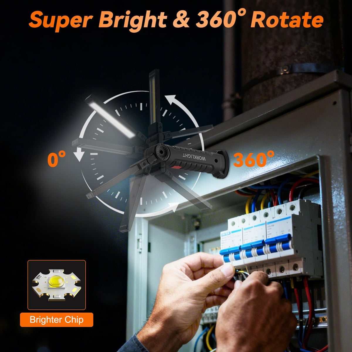Ruboliy work light shows 360° rotation for precise aim