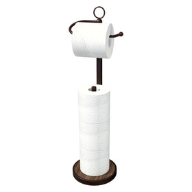 RUBOLTD freestanding toilet paper holder stand with wood-base provides sturdy, floor-safe storage.