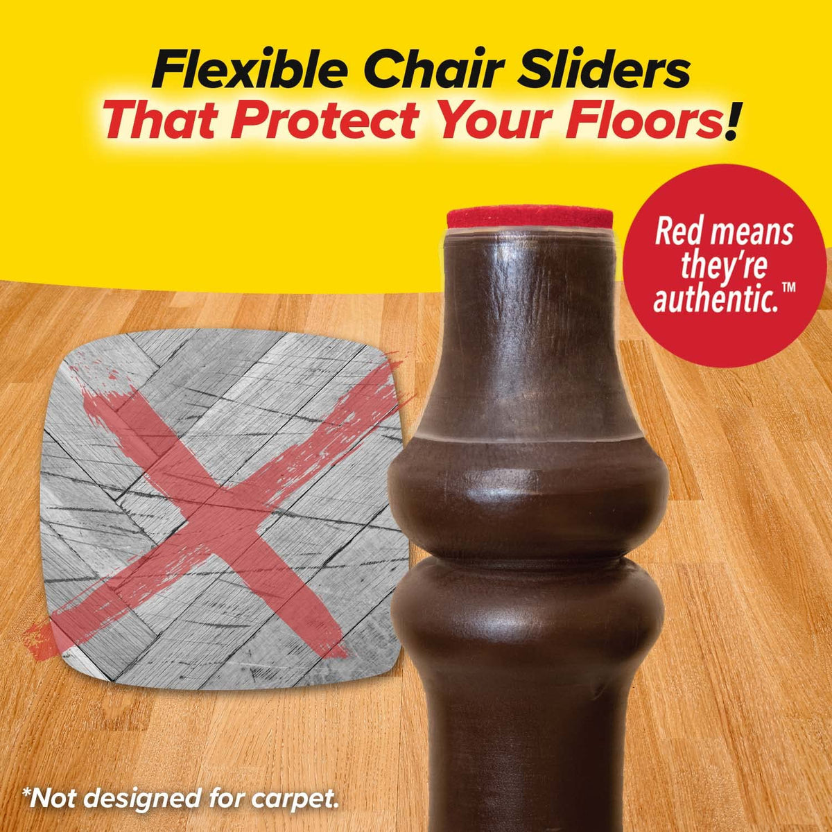 Ruby Sliders chair leg fit illustration shows compatibility with most legs
