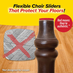 Ruby Sliders chair leg fit illustration shows compatibility with most legs