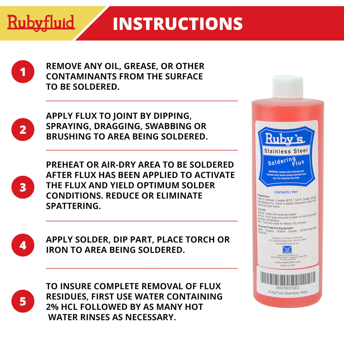 Rubyfluid flux used in shop workflows for fittings and sheet metal work.
