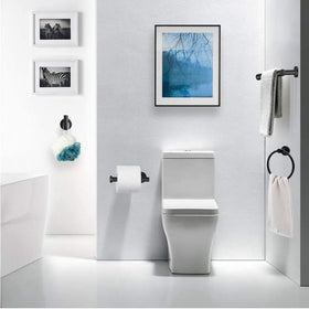 RubyQ matte black bathroom hardware set for easy organization.