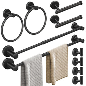 RubyQ matte black retractable towel bar adjusts from 16 to 27 inches.