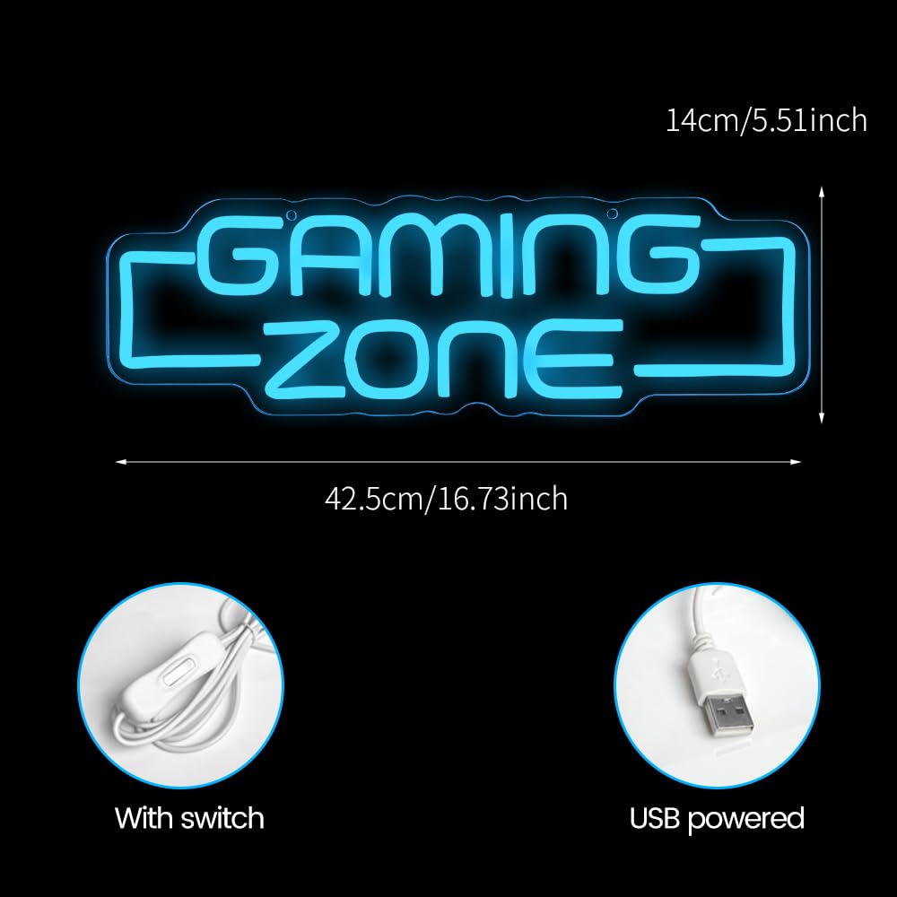 RuCvixkt Gaming Zone neon sign gaming room ambiance lighting for teens.