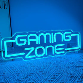 RuCvixkt Gaming Zone neon sign wall enhances teen gaming room ambiance.