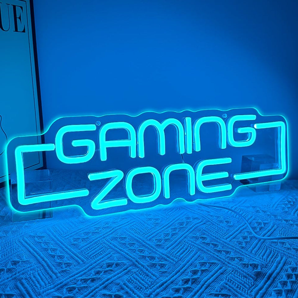 RuCvixkt Gaming Zone neon sign wall enhances teen gaming room ambiance.