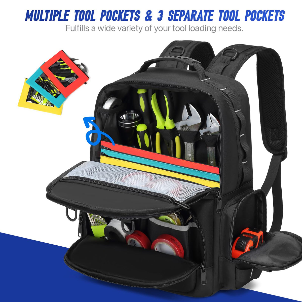 RUCYEN backpack ample storage showcasing large compartments for organized tools