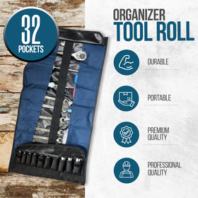 Rugged Tools tool roll rolled with handle ready for portable on-site transport