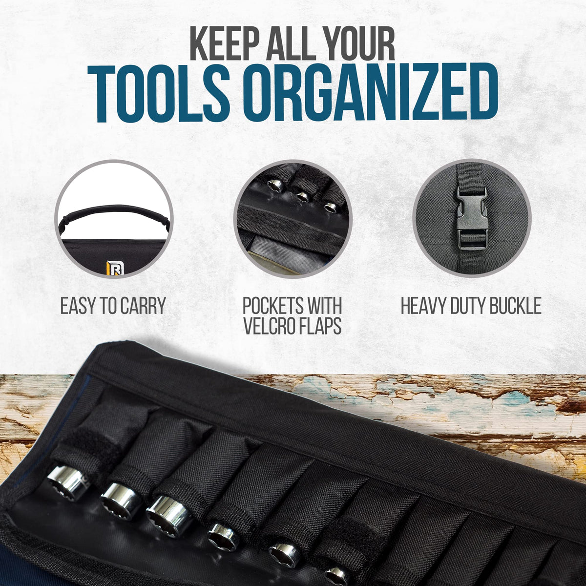 Rugged Tools wrench pockets organize tools at hand during service calls