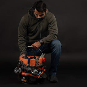 Rugged Tools 600D fabric close-up illustrating durable construction for tough jobs.