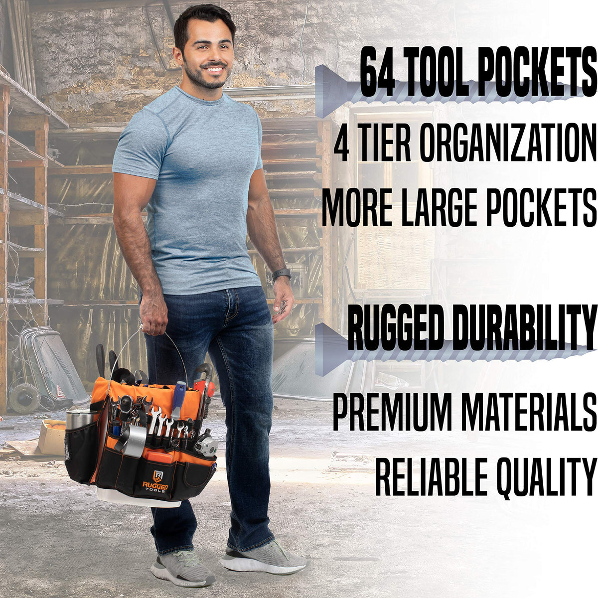 Rugged Tools liner insert inside a standard 5-gallon bucket ready for use.