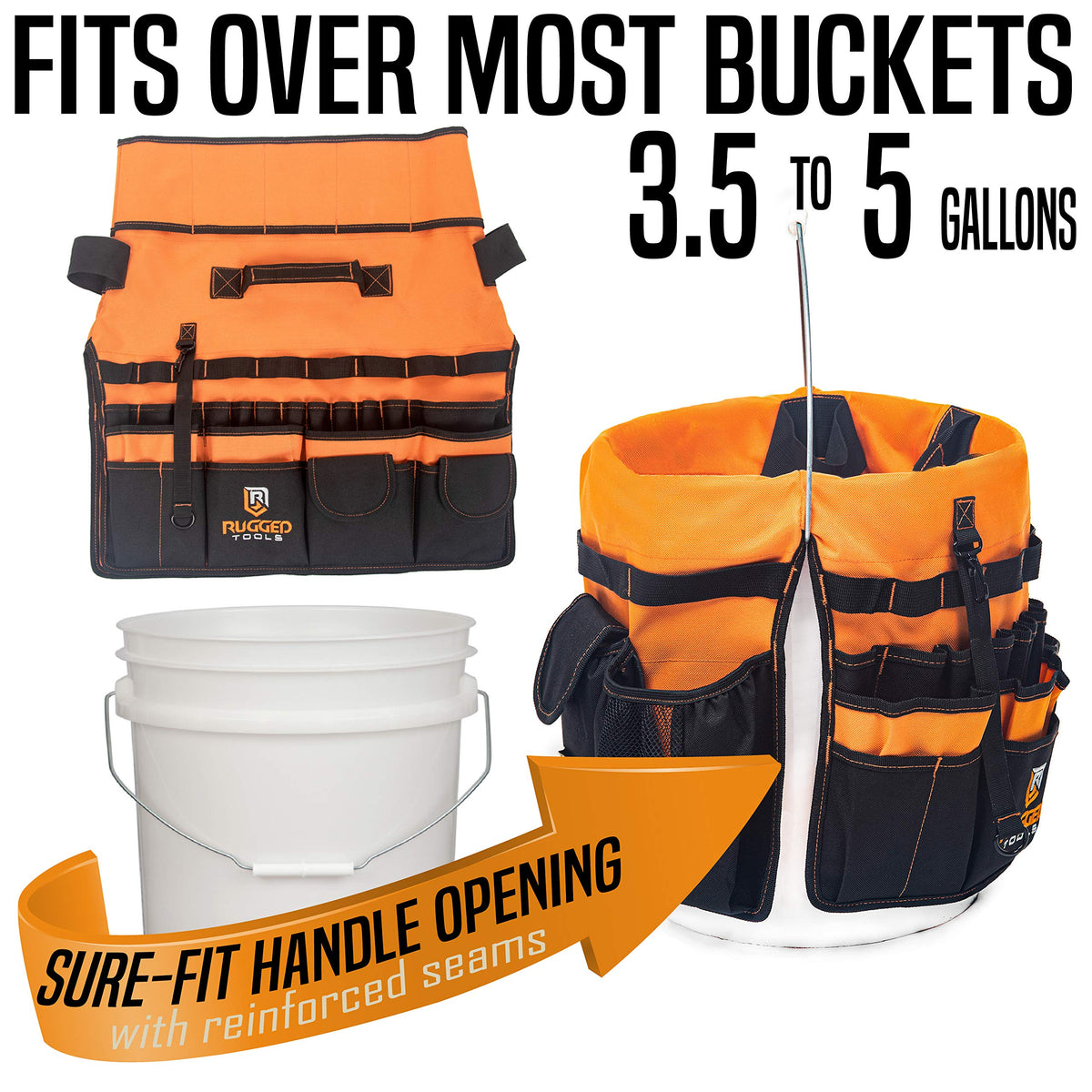 Rugged Tools exterior 52 pockets display broad storage for small parts and fasteners.