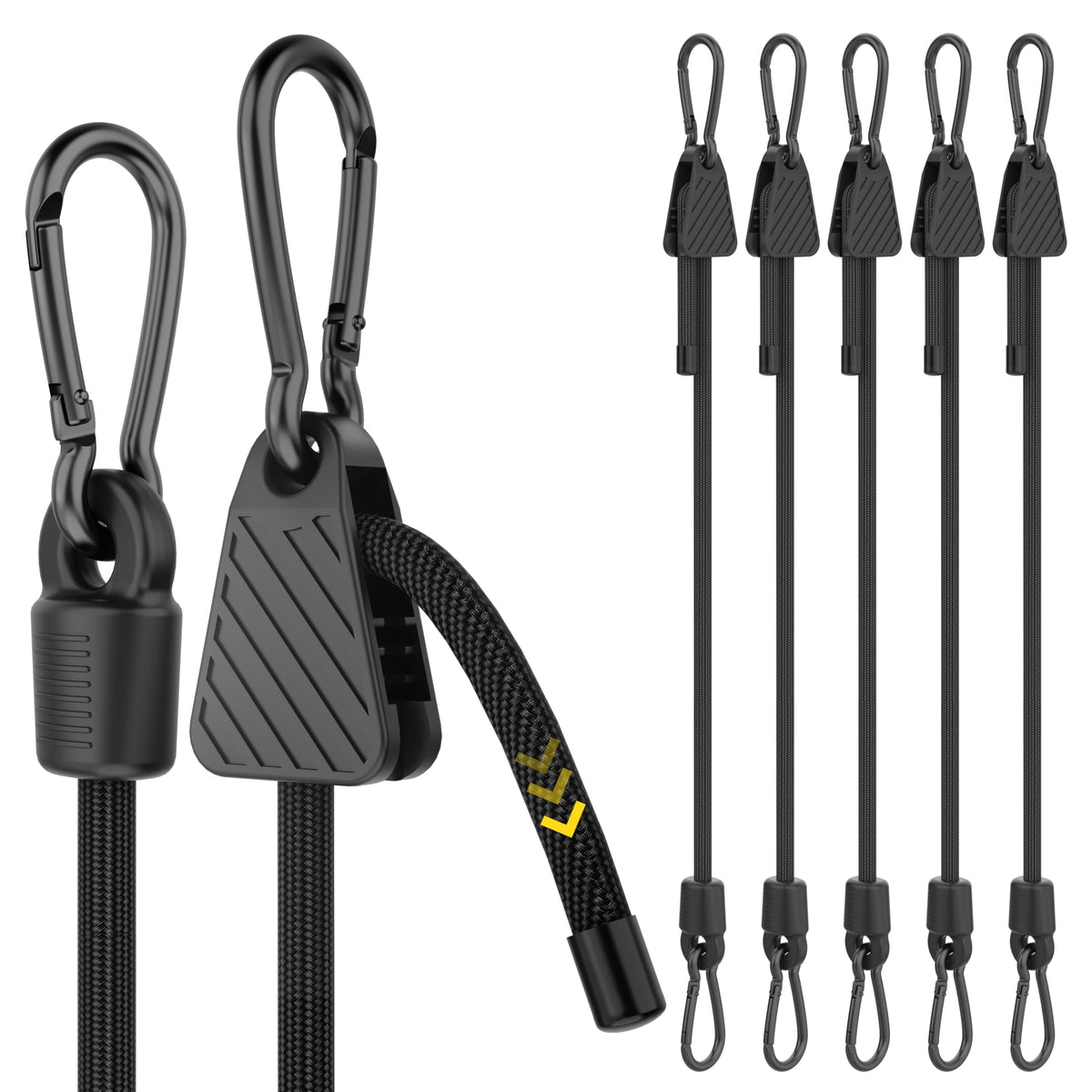 Rugtol adjustable bungee cord in use, showing length customization for secure cargo.