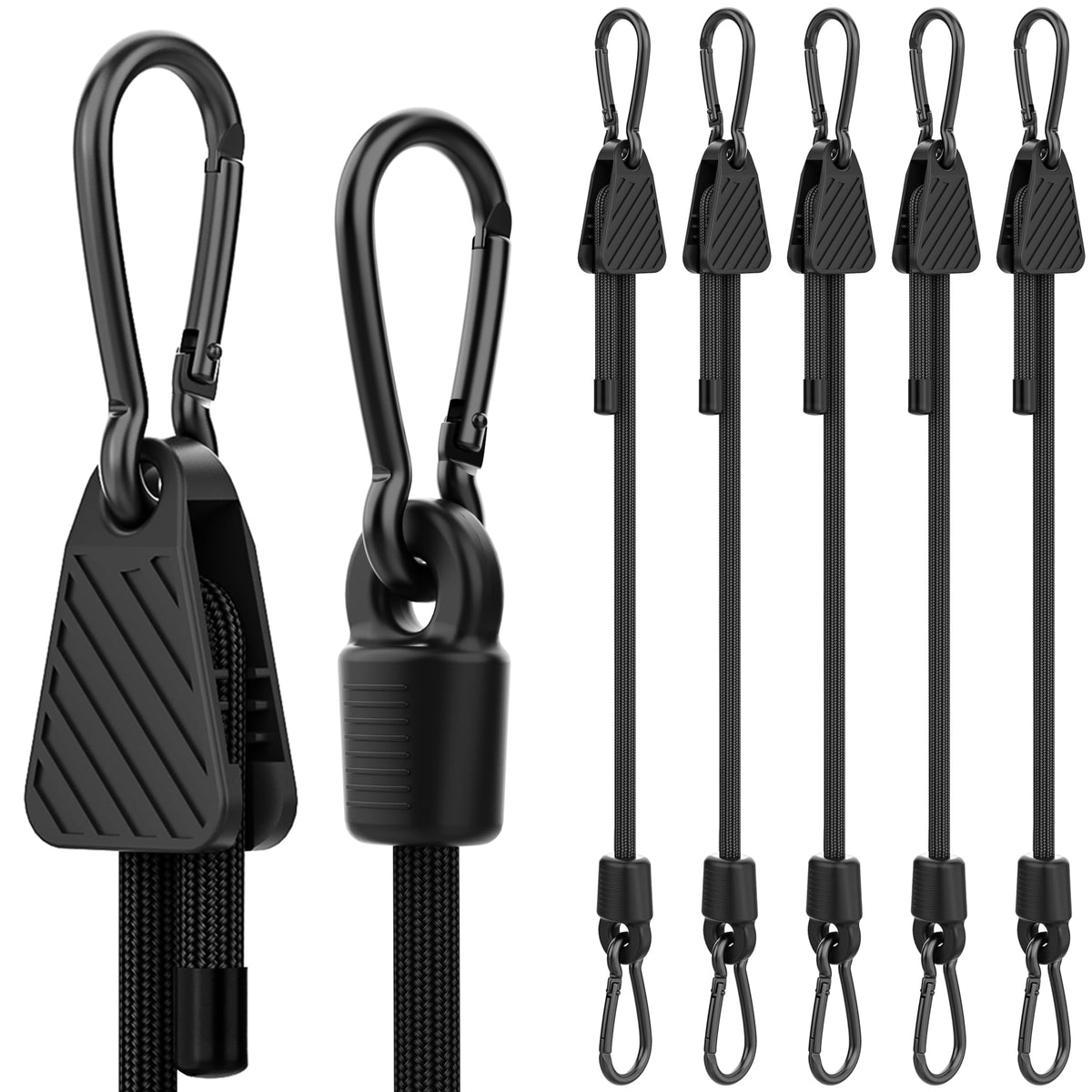 Rugtol Bungee Cords adjust from 7 to 60 inches for versatile securing.