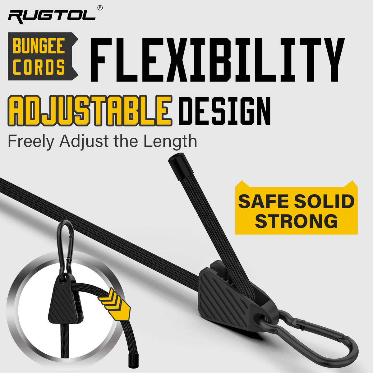 Rugtol Bungee Cords use rust-resistant carabiners for lasting outdoor performance.