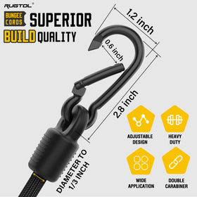 Rugtol camping gear secured with bungee cords for stable campsite setups.