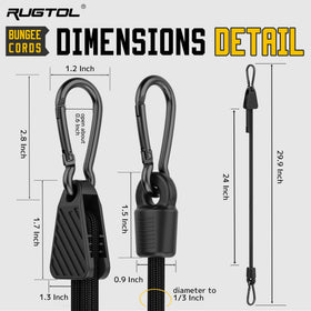 Rugtol heavy-duty bungee cords with carabiner hooks ensure reliable grip during transport.