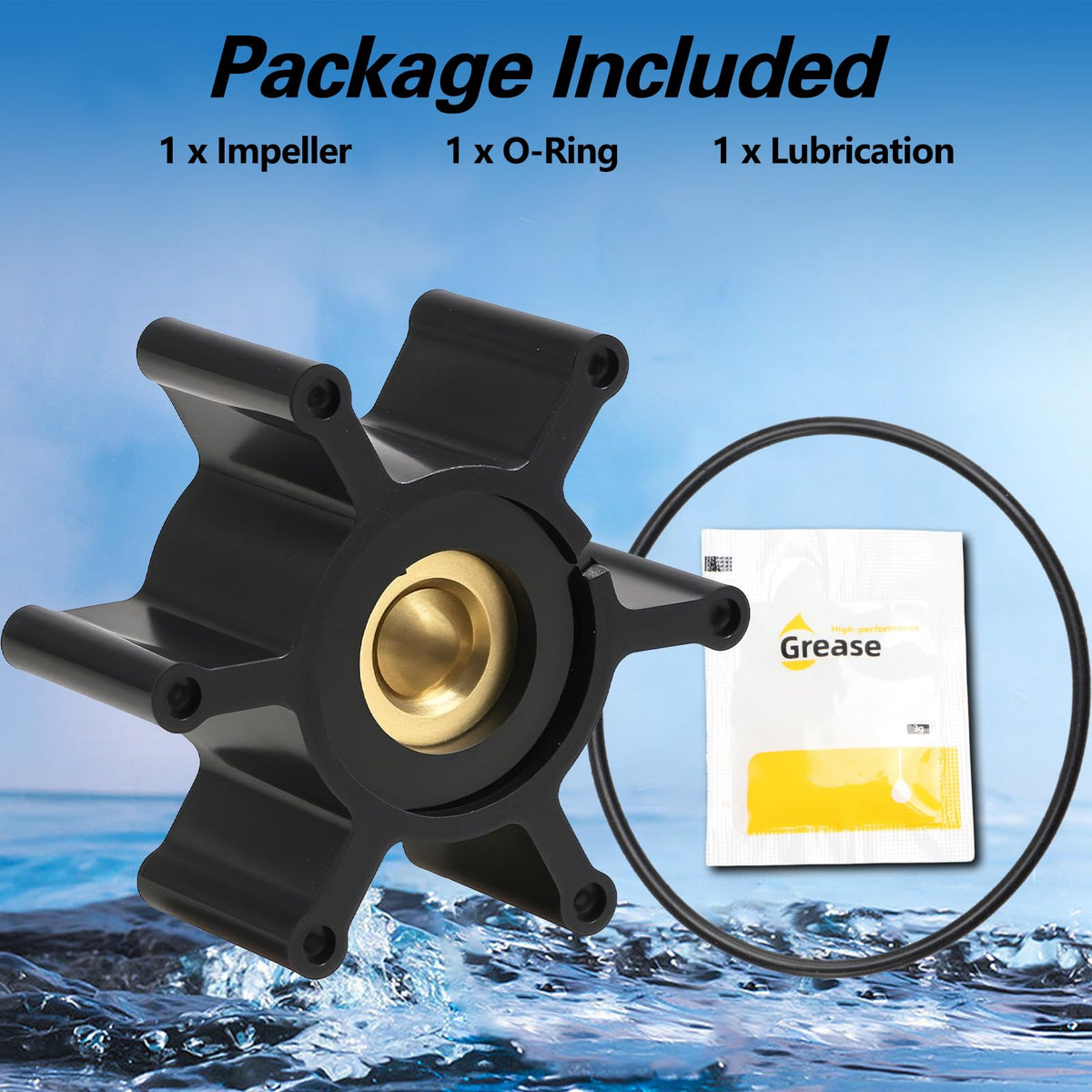 RUHUALIFE package includes impeller, O-ring, and lubrication for replacement.