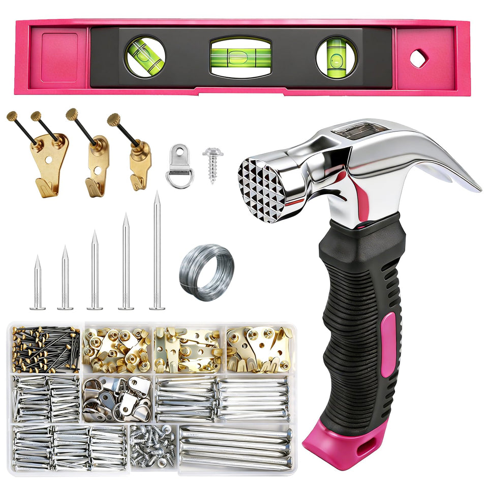 Ruibapa hanging kit claw hammer aiding precise nail placement for secure mounting.