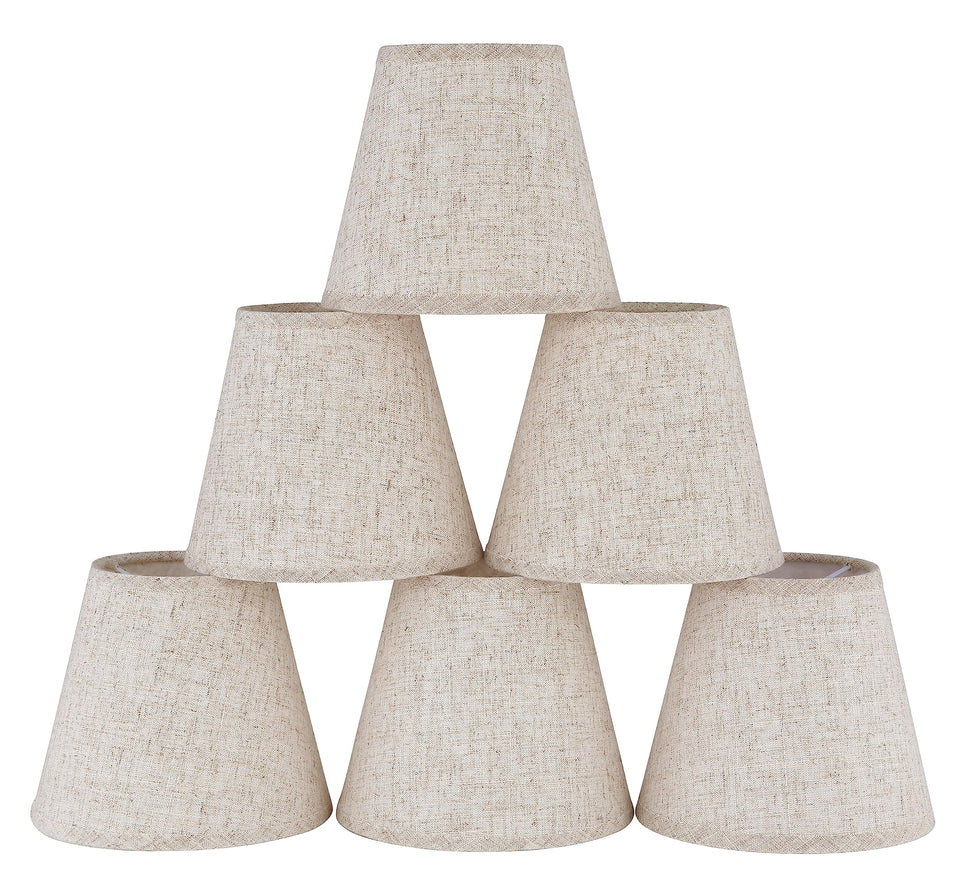 Ruiever 6-pack beige linen lampshade with clip-on bottom adds soft ambient lighting.
