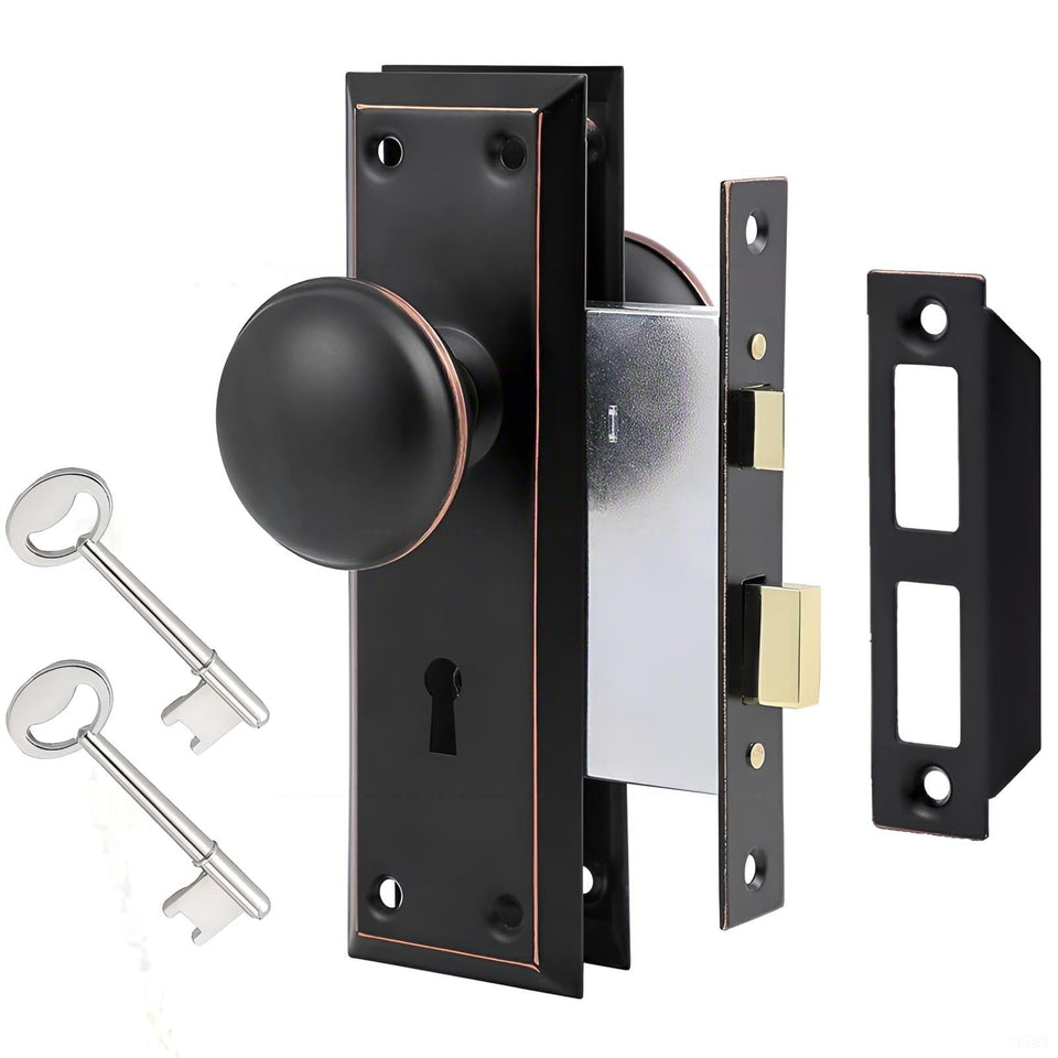 Ruigrit mortise lock set on interior door with vintage knob for secure privacy