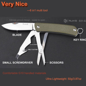 Ruike keychain knife G10 handle texture for firm grip in any condition
