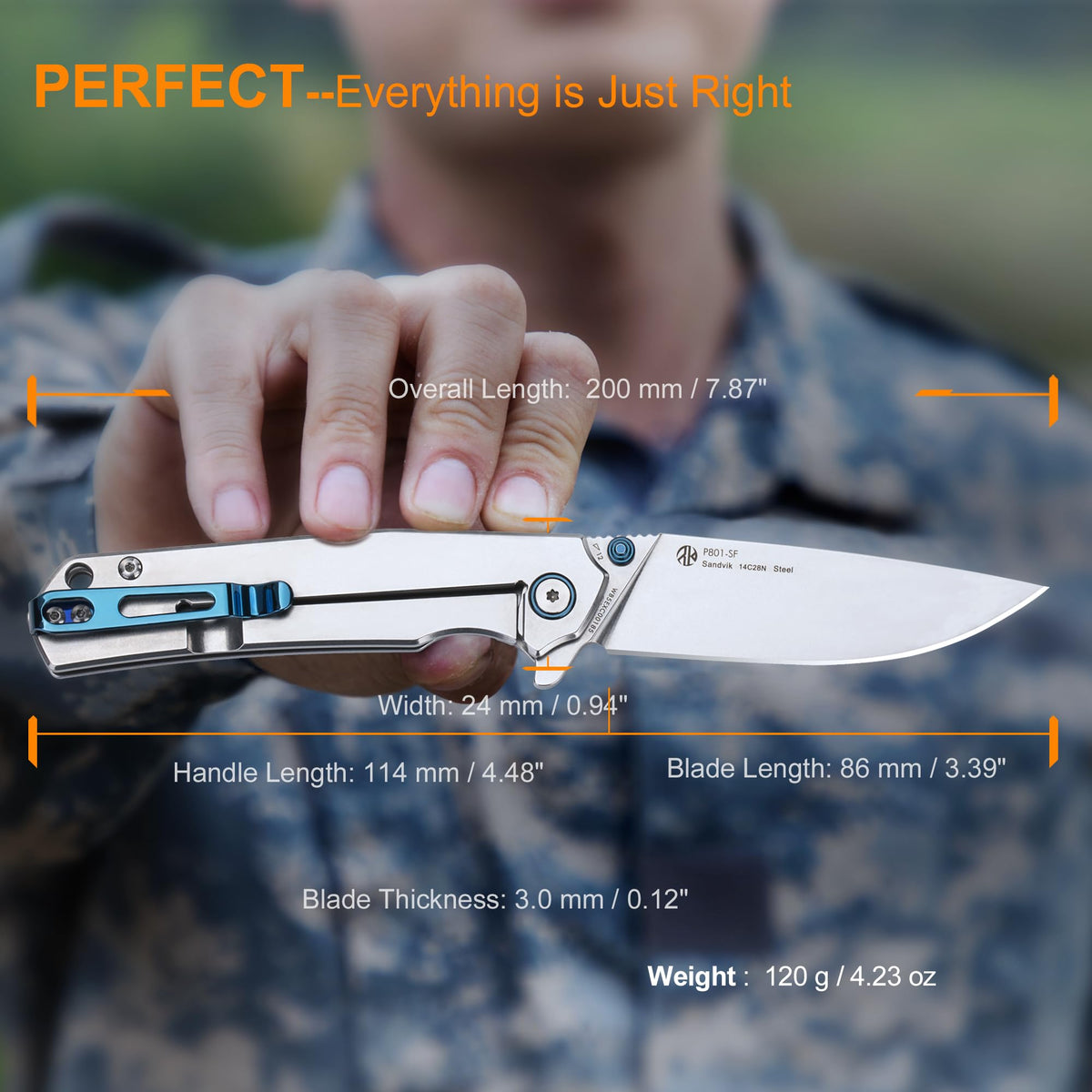 Ruike knife opened for camping and travel ready quick access