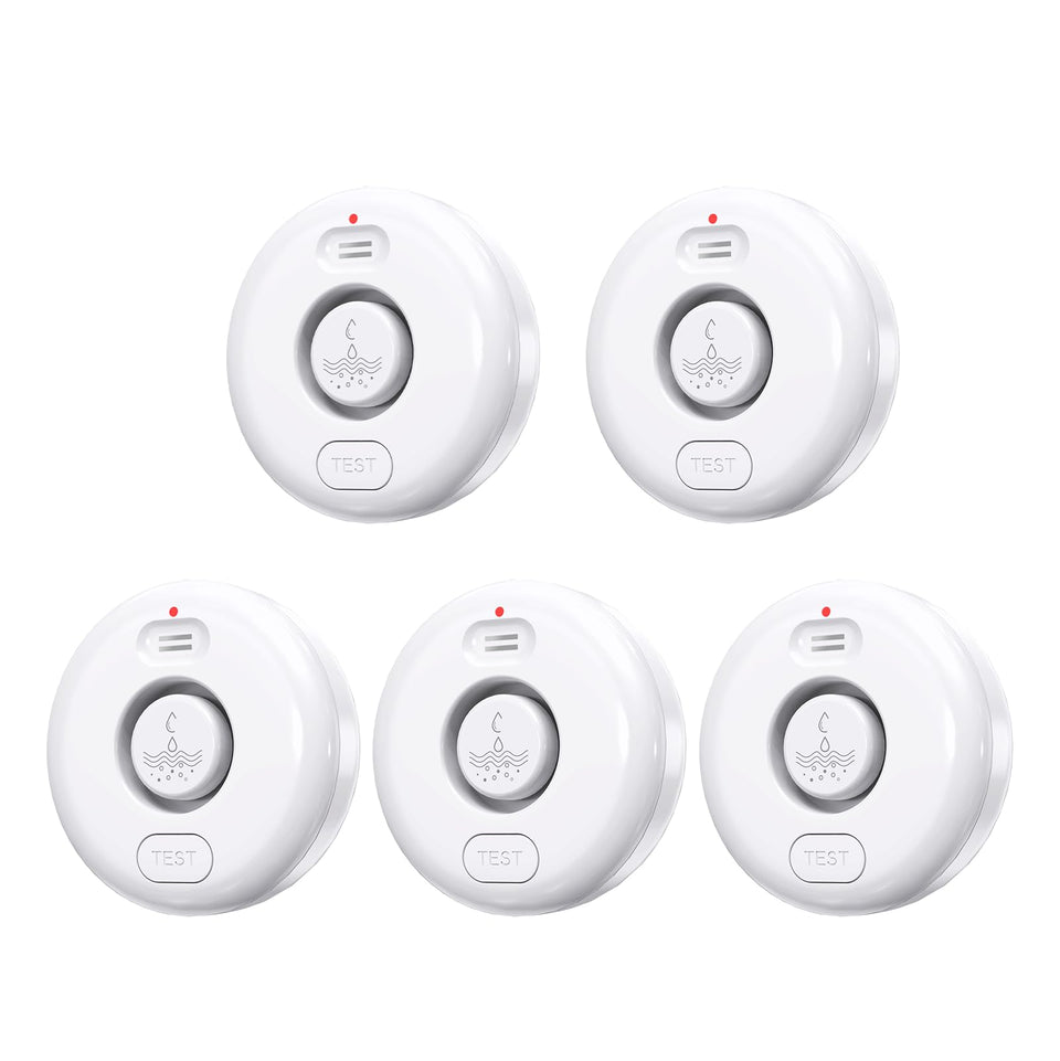 RUIKORING 5-pack water-leak-detector front view for early flood awareness and protection.