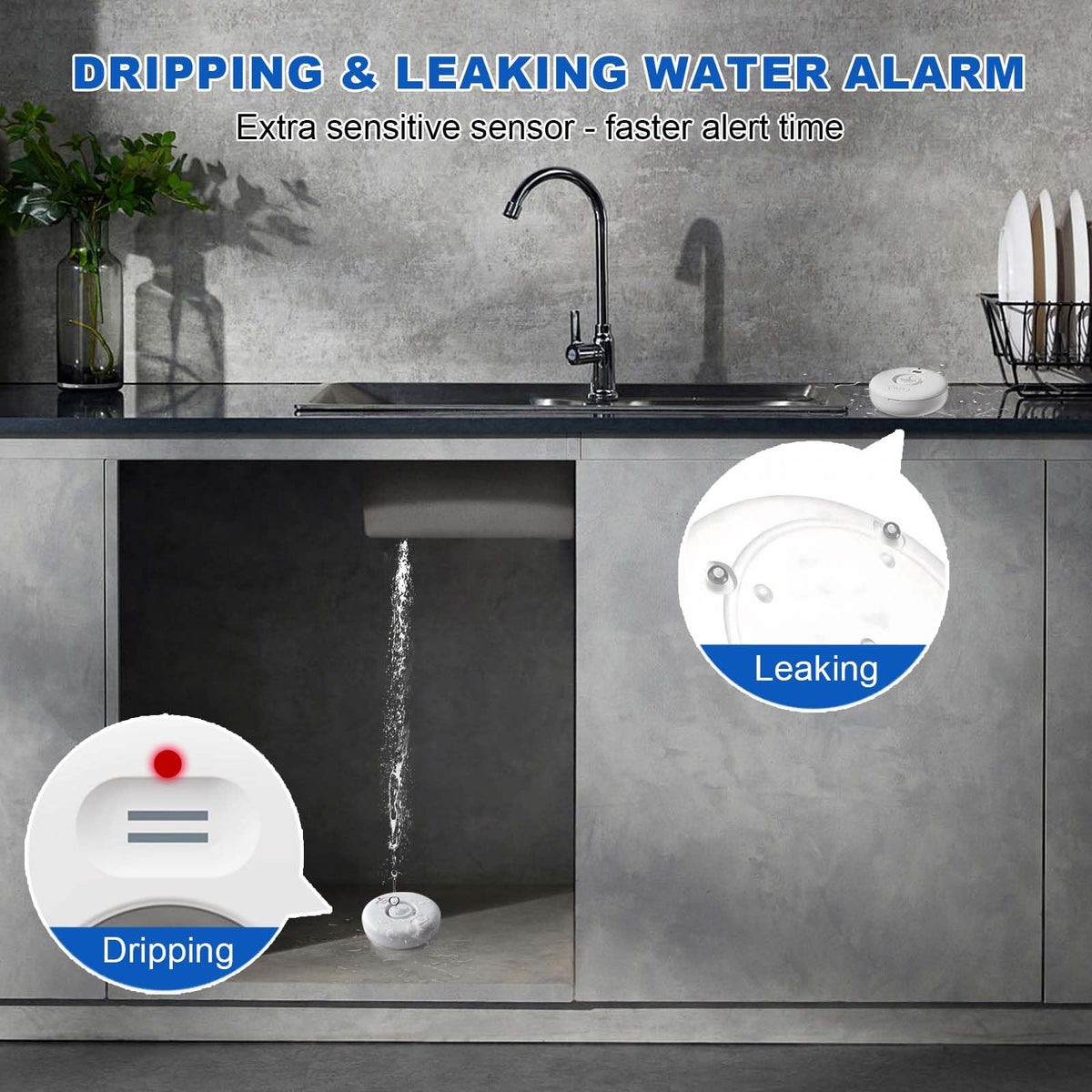 RUIKORING leak detector hub displaying central control for alerts
