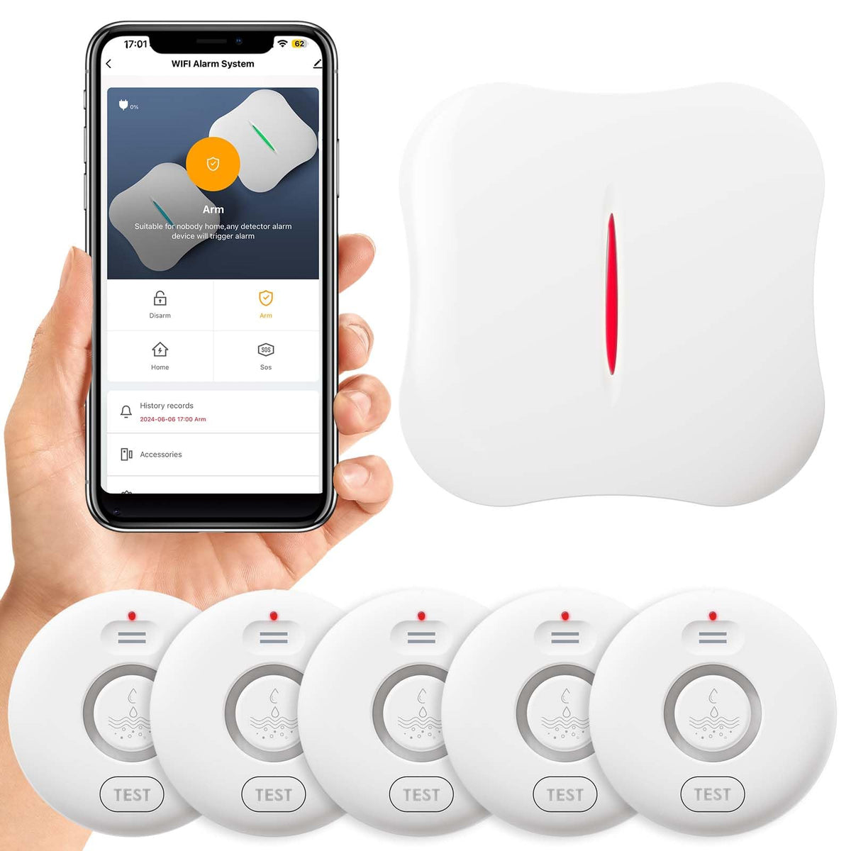 RUIKORING WiFi leak detectors 5-pack shown for comprehensive home protection