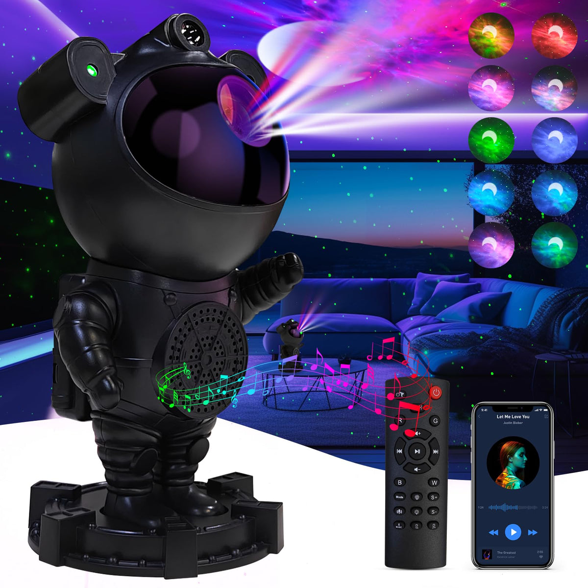 RUISHINE Star Projector: Astronaut angle adjustment for customizable nebula projection