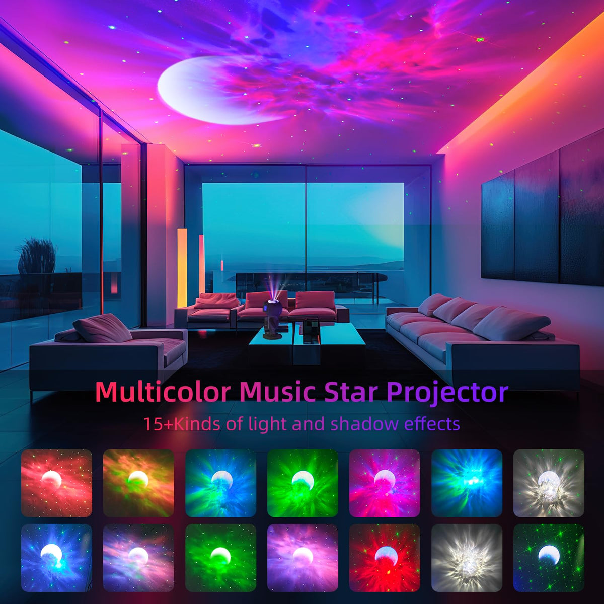 RUISHINE Star Projector 8 colors with 360-degree nebula rotation