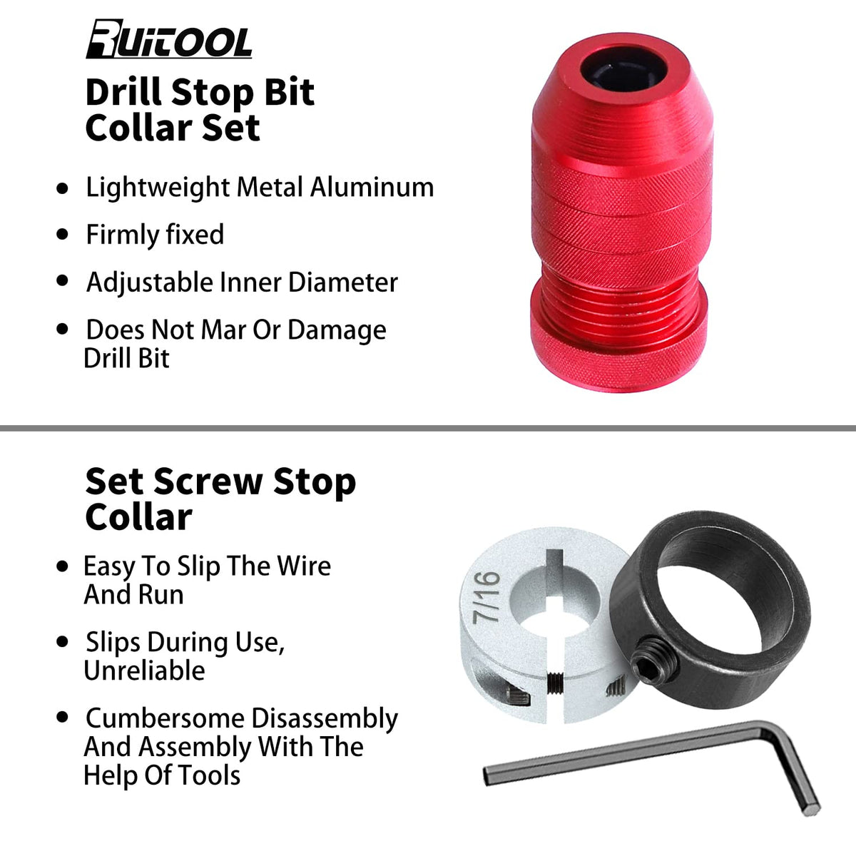 RUITOOL drill depth stop aluminum body provides durable construction.
