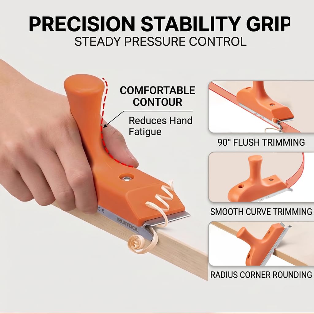 RUITOOL edge banding trimmer in curved-edge trimming action