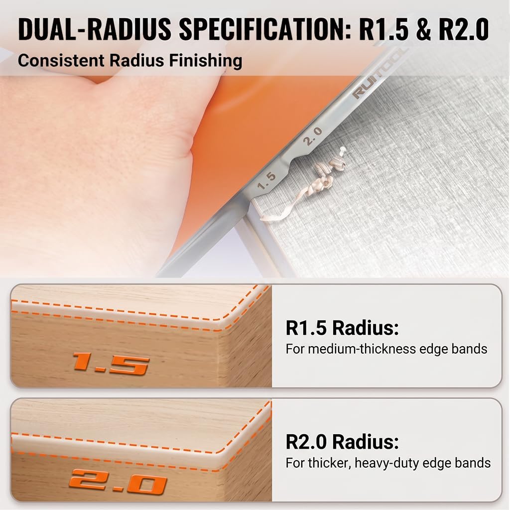 RUITOOL edge banding trimmer R1.5 and R2 chamfer grooves guide chamfers