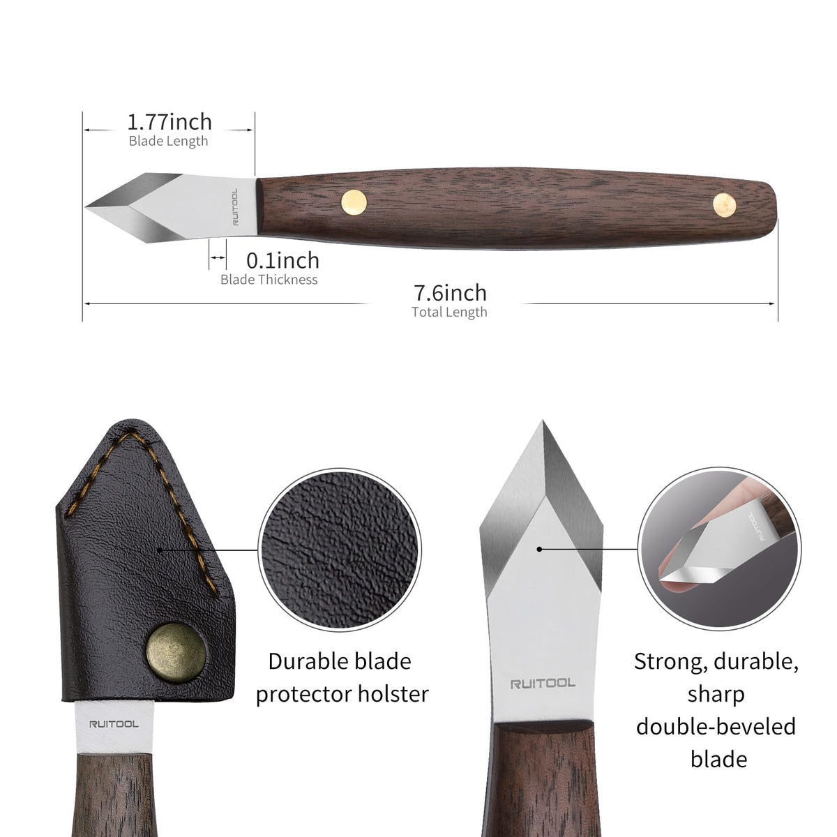 RUITOOL ergonomic hardwood handle offers comfortable grip during woodworking.