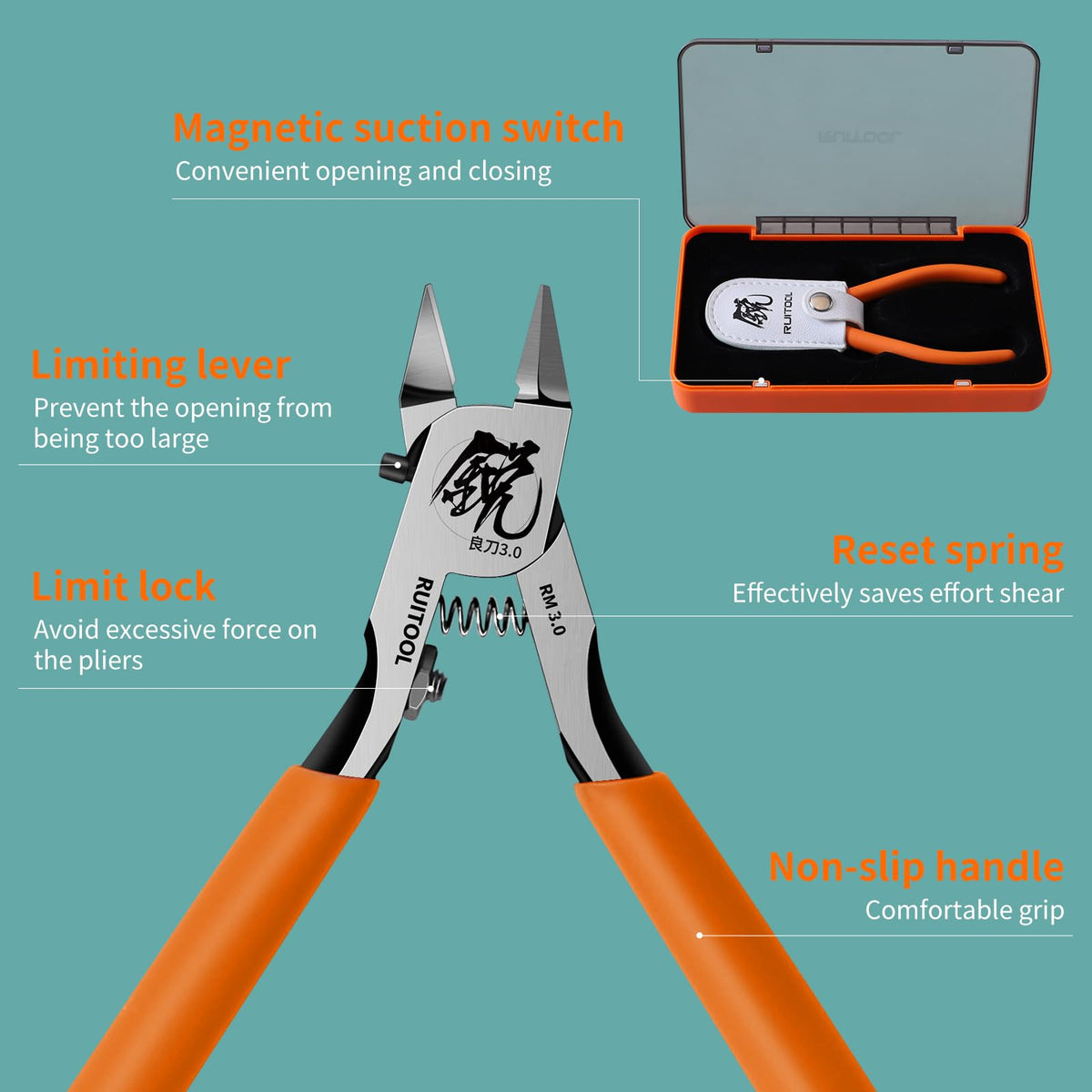 Limit lever design on RUITOOL Nippers prevents over-opening accidents.