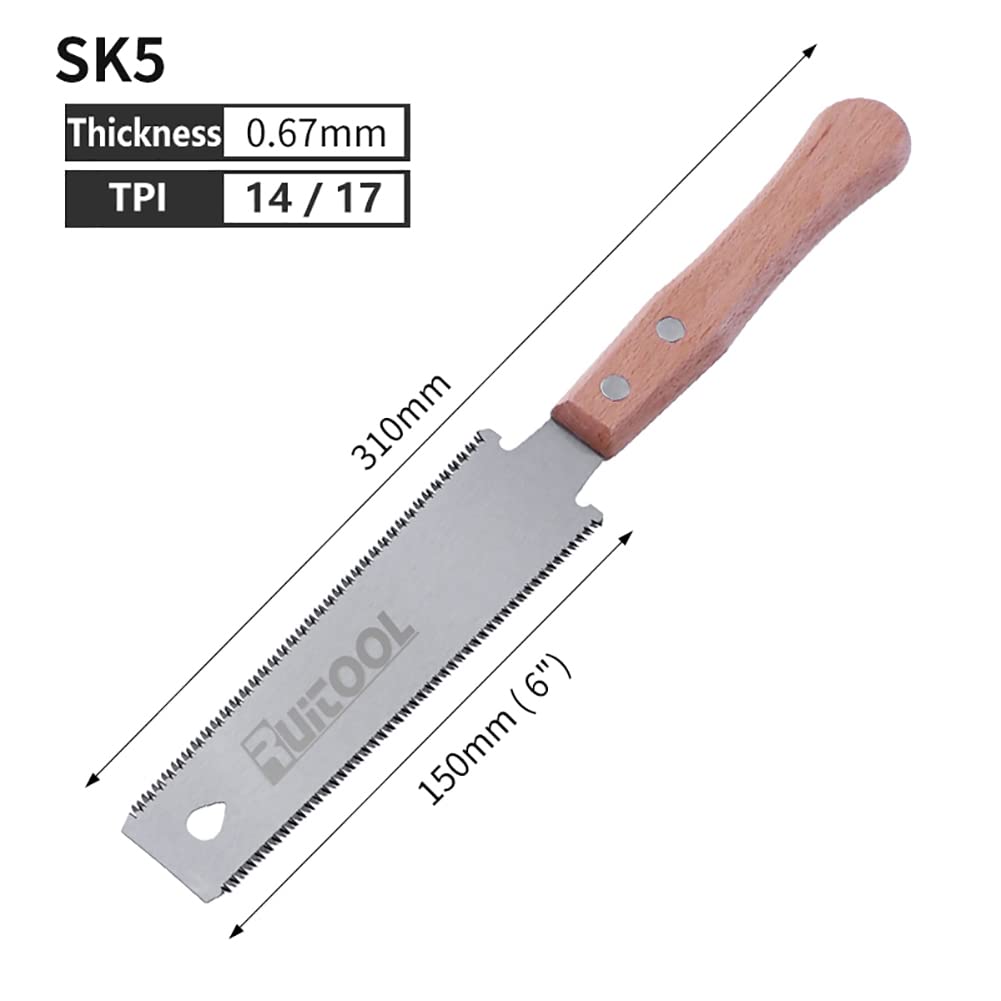 RUITOOL Ryoba saw with 14 TPI softwood teeth for quick cross cuts.