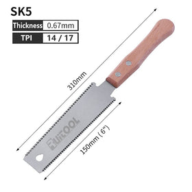 RUITOOL Ryoba saw with 14 TPI softwood teeth for quick cross cuts.