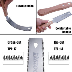 RUITOOL Ryoba saw with 17 TPI hardwood teeth for clean hardwood cuts.